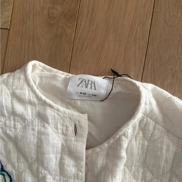 Zara White Quilted Jacket with Pink & Green Flower Embroidery